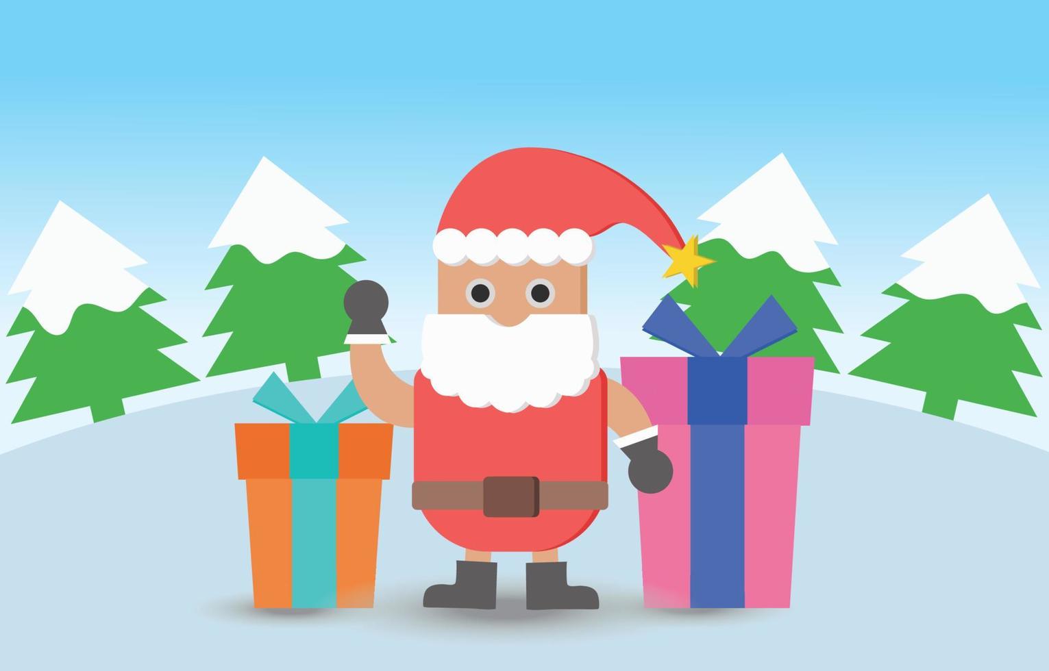 vector de fondo del día de navidad con santa claus, árbol de navidad y caja de regalo. vector de ilustración de santa claus en el concepto de venta de fondo del día de navidad. uso para el día de x mas venta de santa claus.