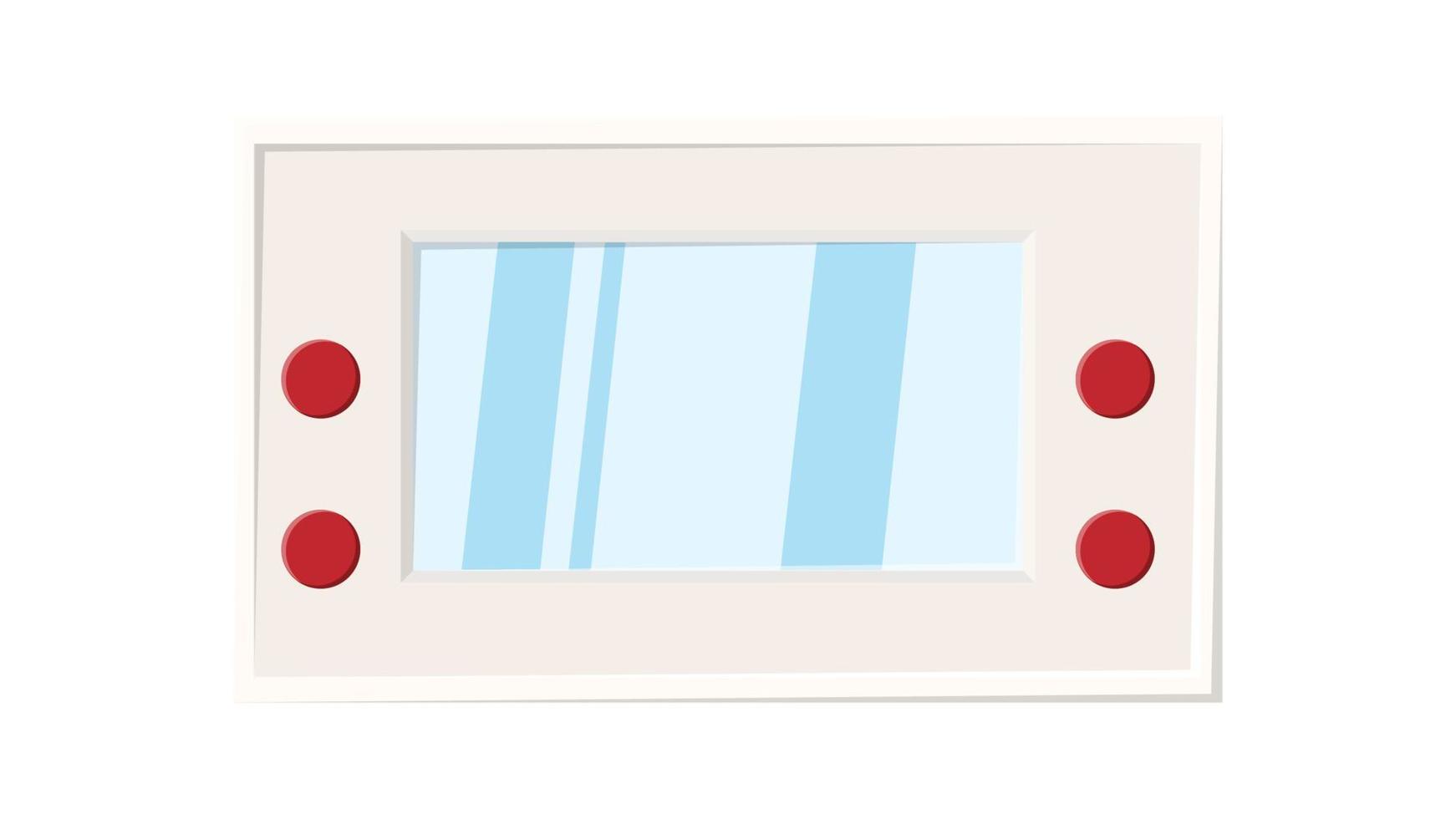 Old retro vintage hipster handheld portable video game console with buttons and screen for gamers from 70s 80s 90s. white icon. Vector illustration