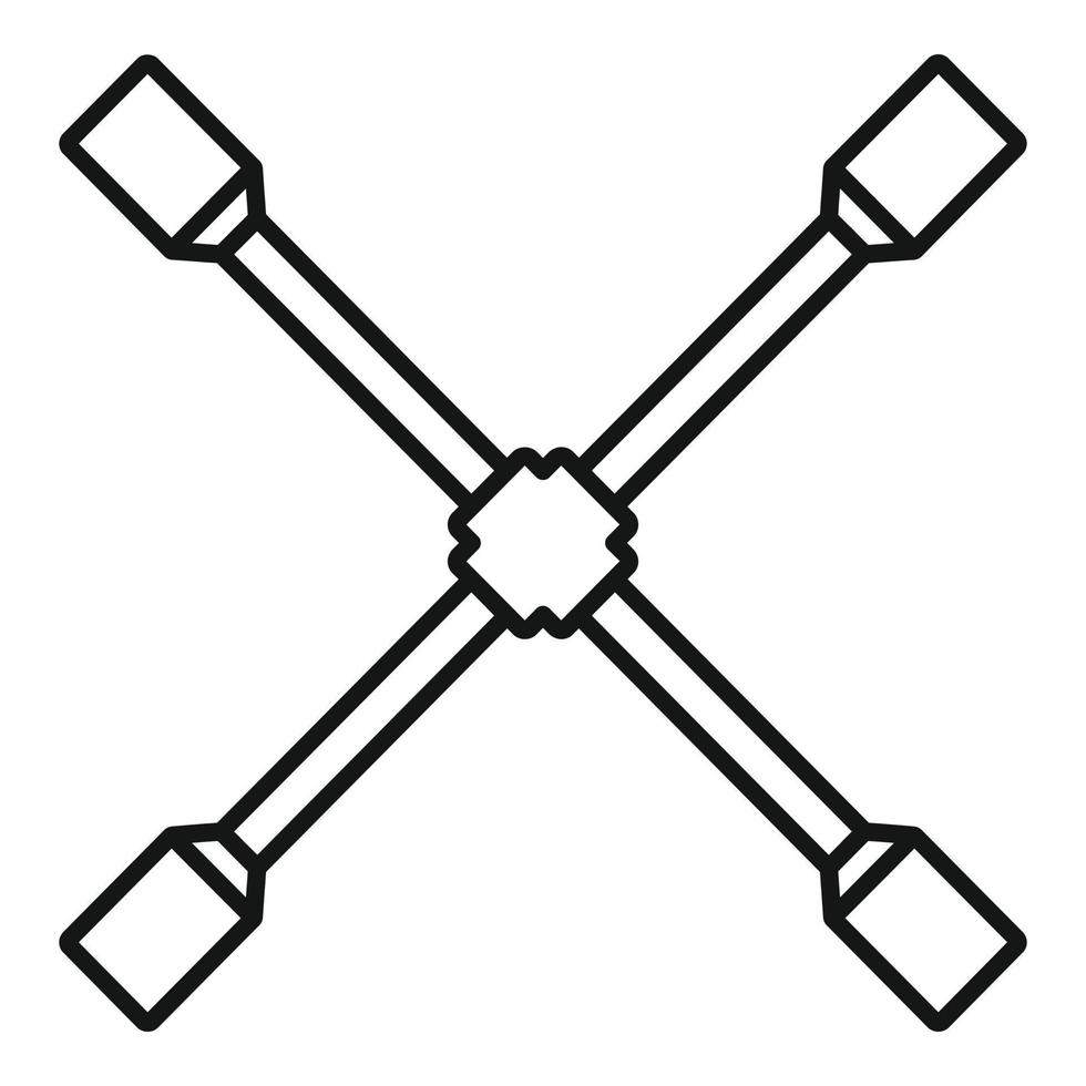 icono de llave de rueda cruzada, estilo de contorno vector