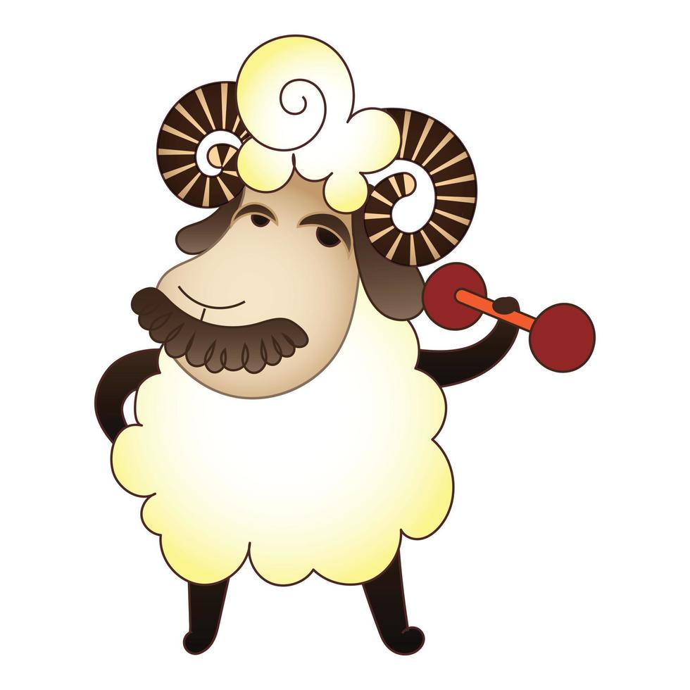 Ram dumbbell icon, cartoon style vector