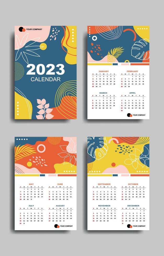 Abstract Calendar 2023 Template with Flat Color Concept vector
