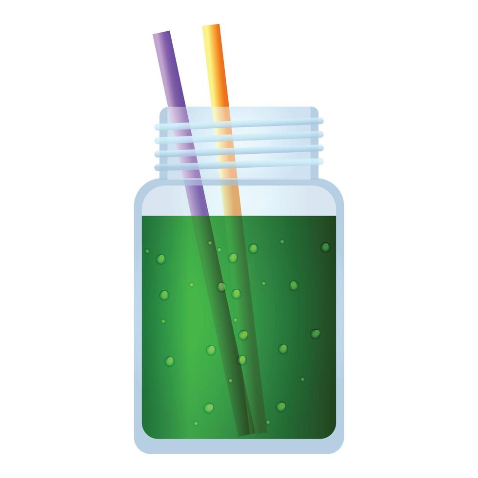 Green smoothie jar icon, cartoon style vector