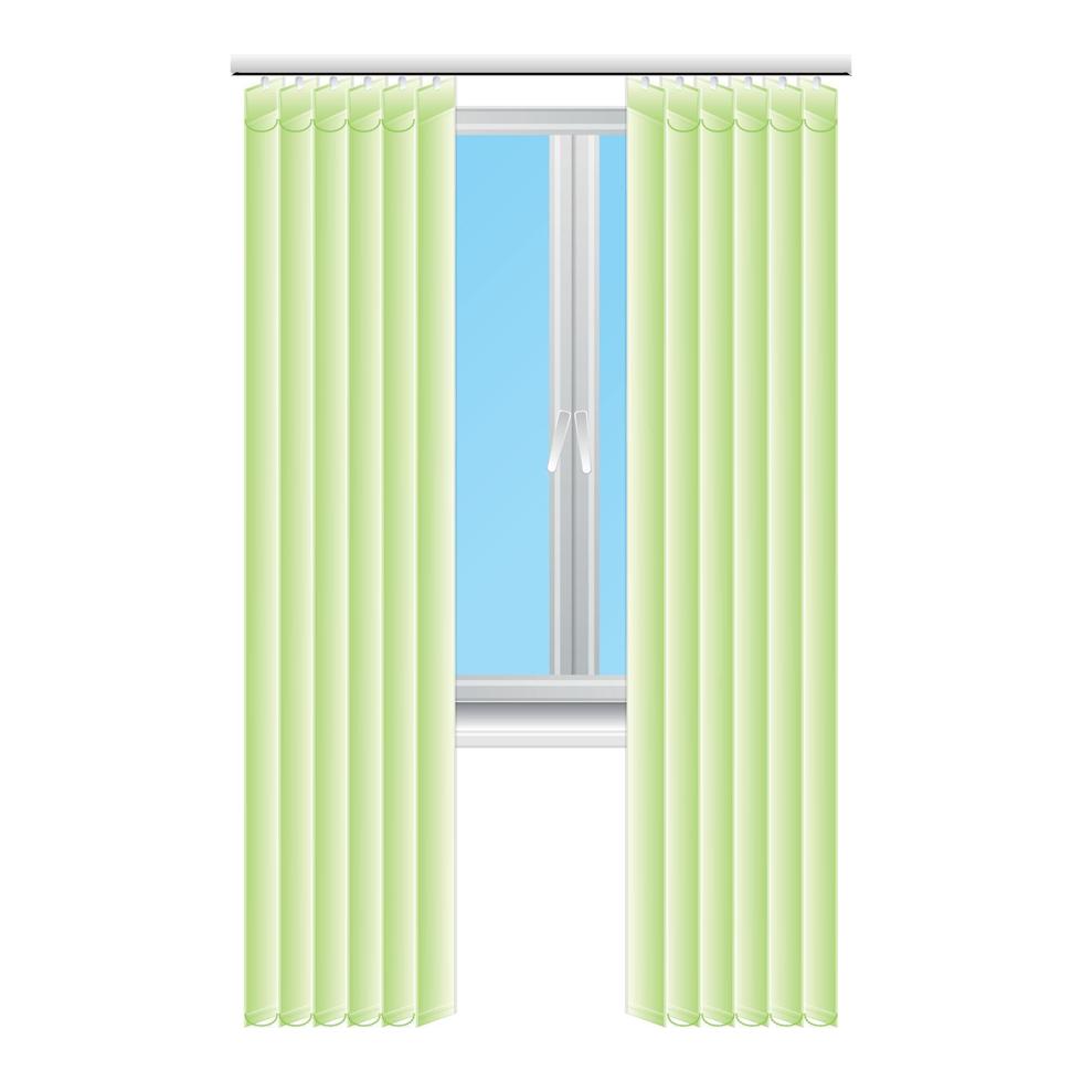 Green vertical window blind icon, cartoon style vector