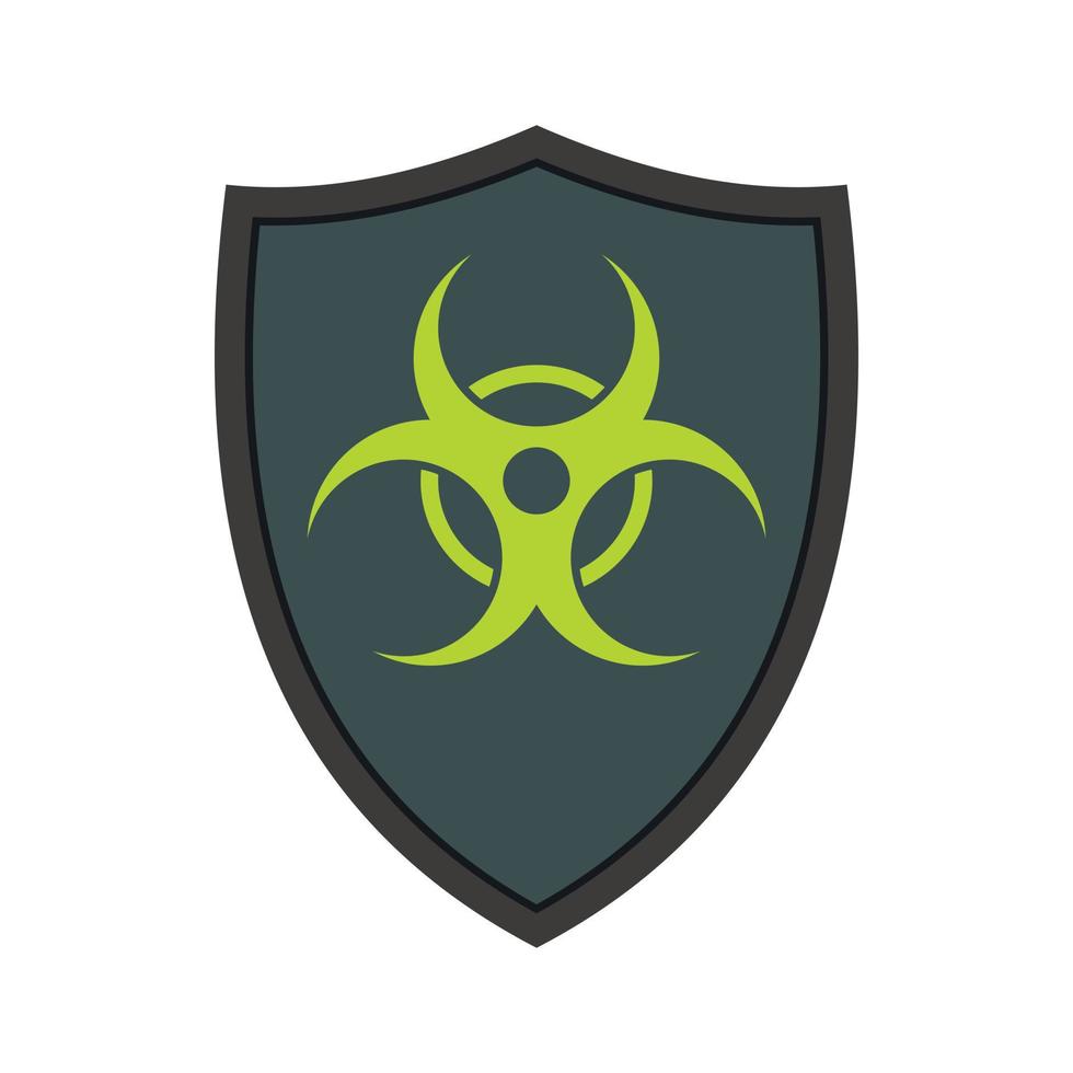 escudo gris con un icono de señal de peligro biológico, tipo plano vector