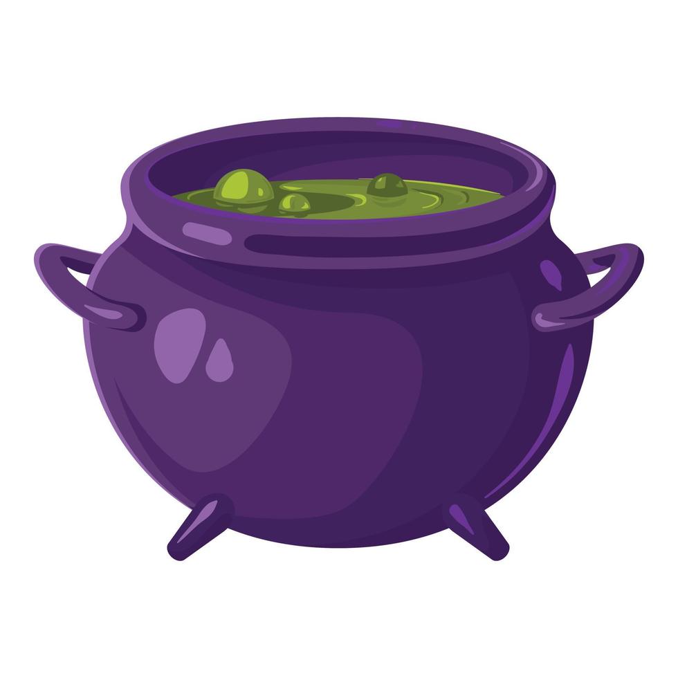 Pot of witch icon, cartoon style vector