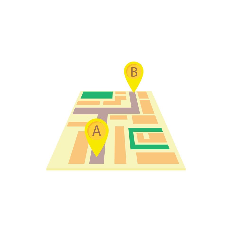 Map with the taxi route icon, cartoon style vector