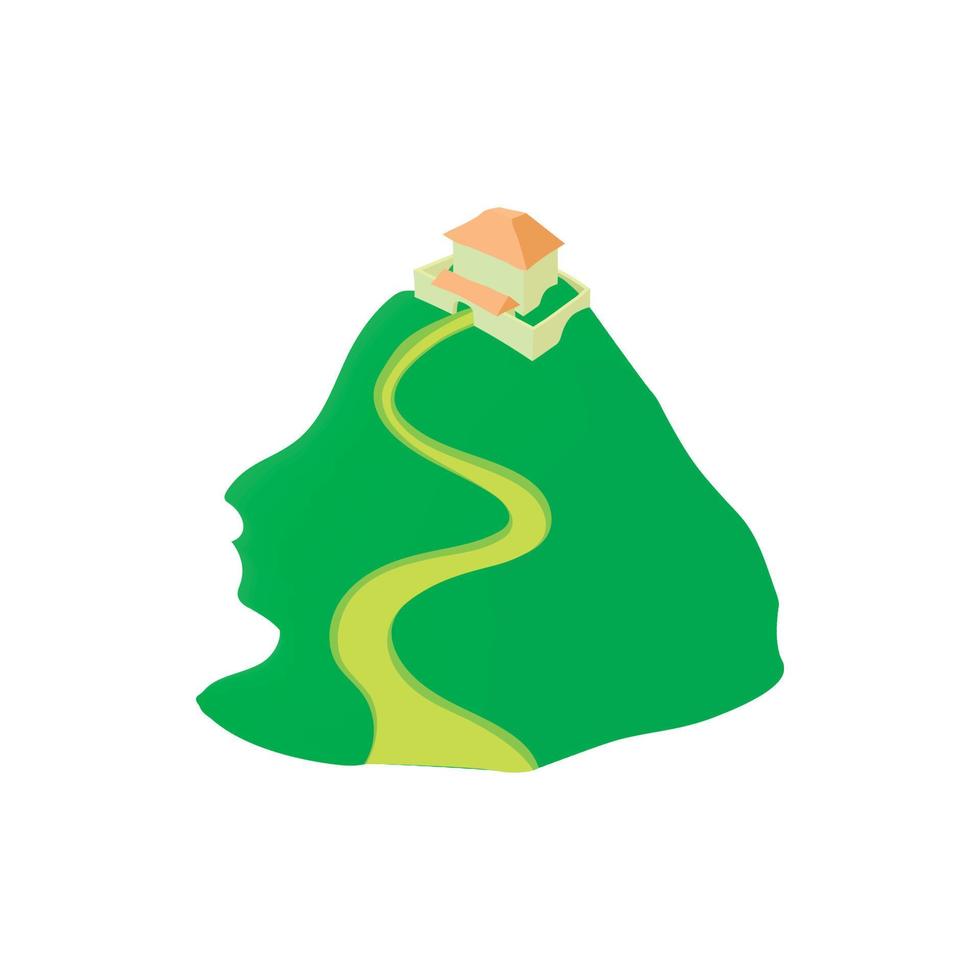 Temple on mountain icon, cartoon style vector