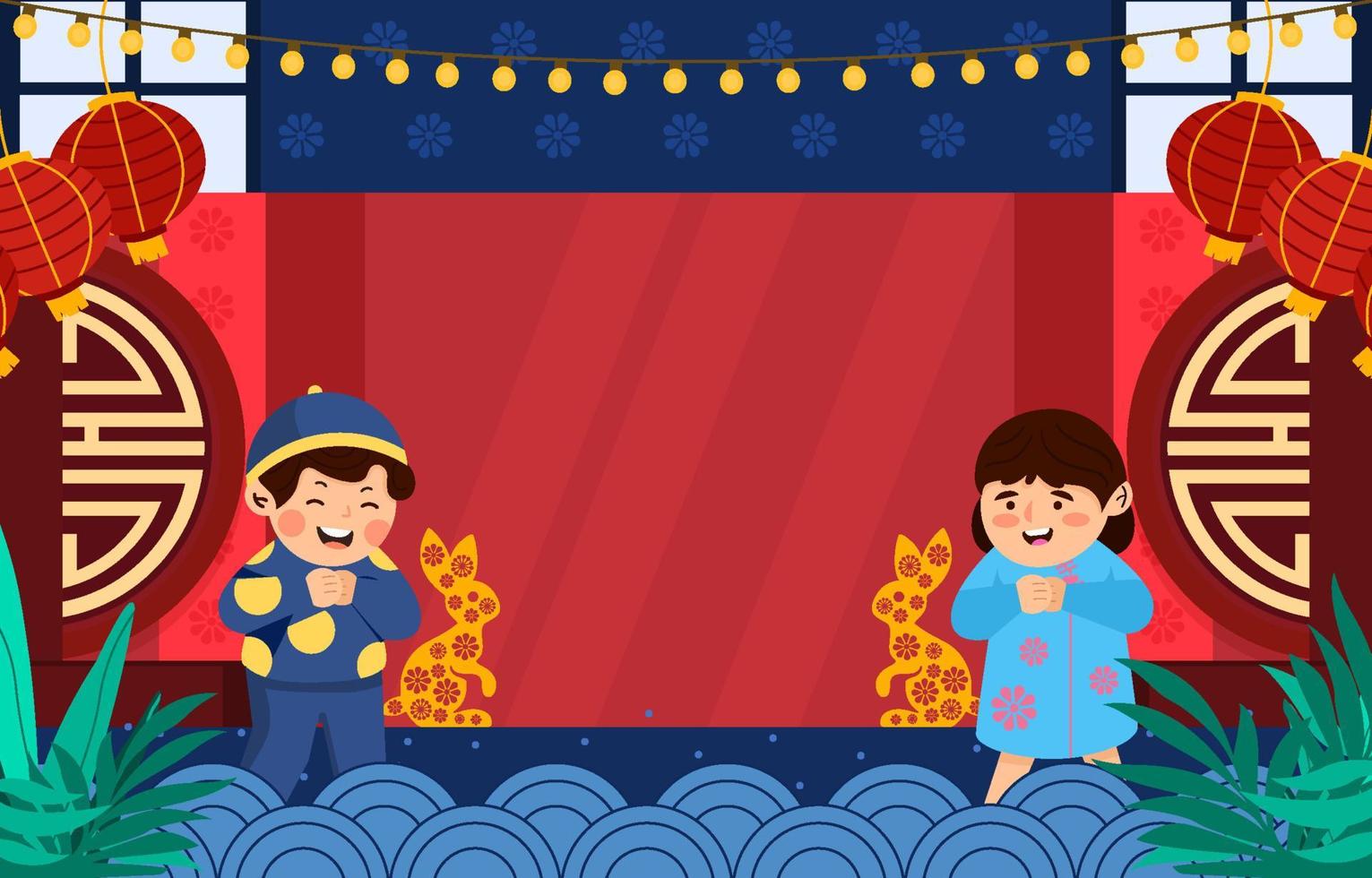 Chinese New Year With Children Greetings Background vector