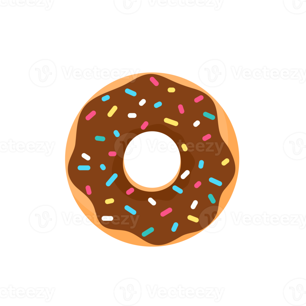 Donut-Kreis-Donuts mit bunten Löchern, die mit köstlicher Schokolade überzogen sind. png