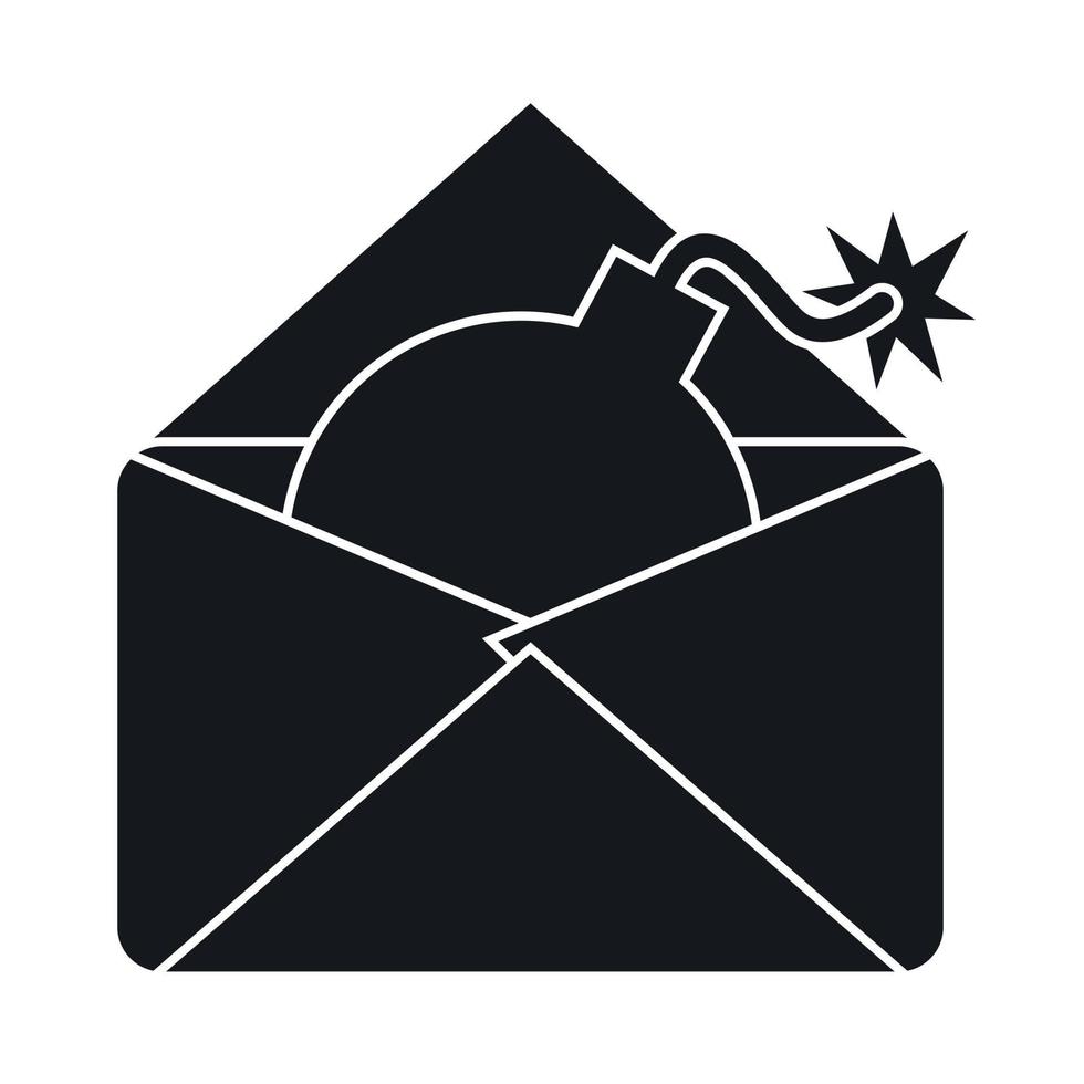 Envelope with bomb icon, simple style vector