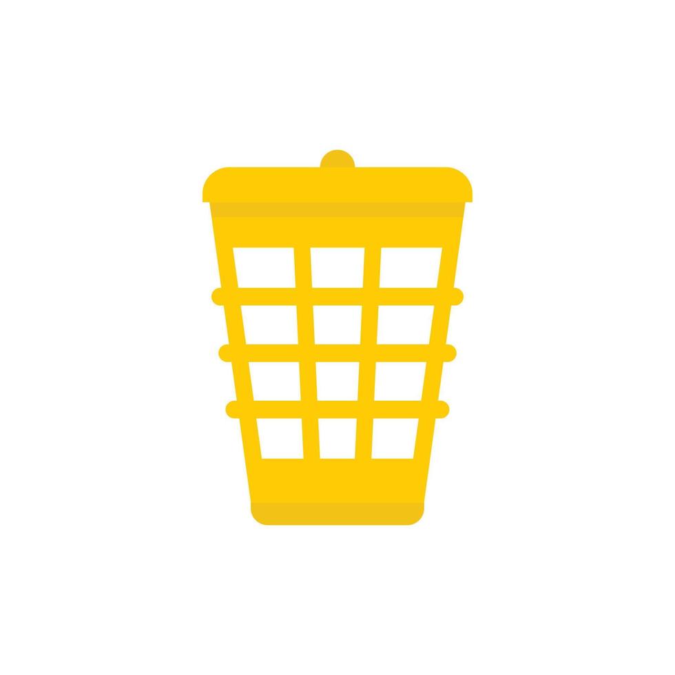 Yellow garbage basket icon, flat style vector