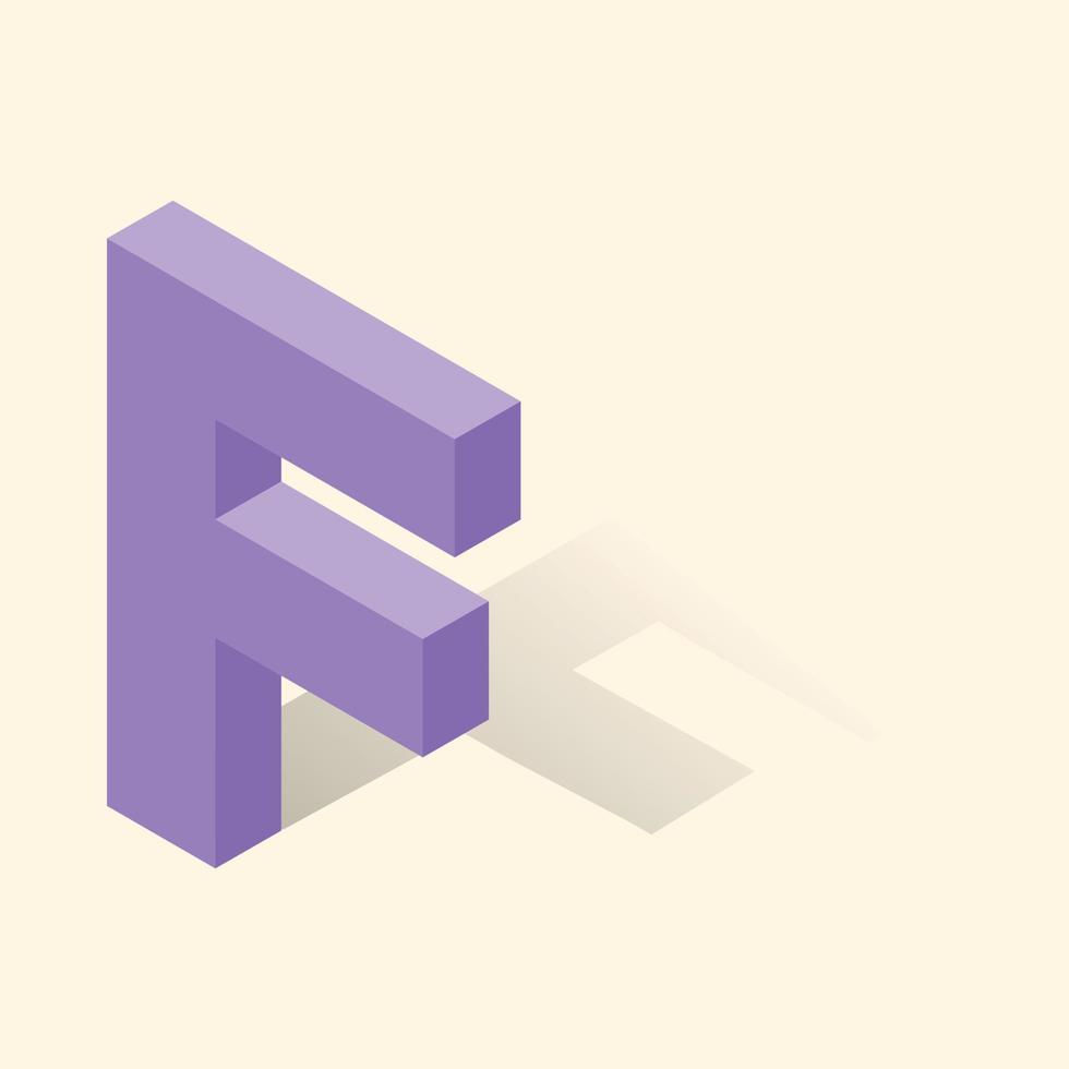 F letter in isometric 3d style with shadow vector