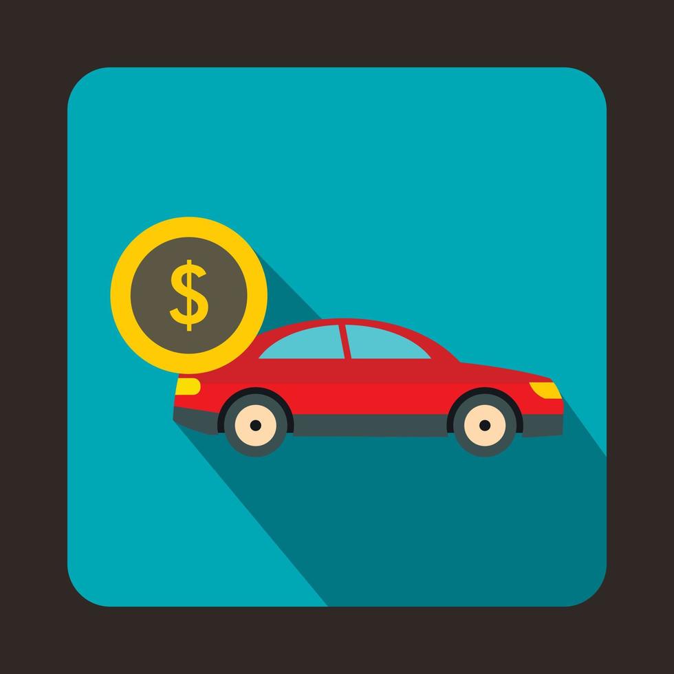 coche rojo y el icono de signo de dólar, estilo plano vector