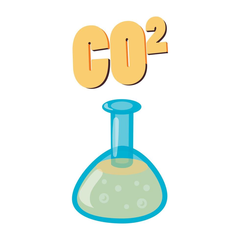 dióxido de carbono en matraz de prueba, icono de co2 vector