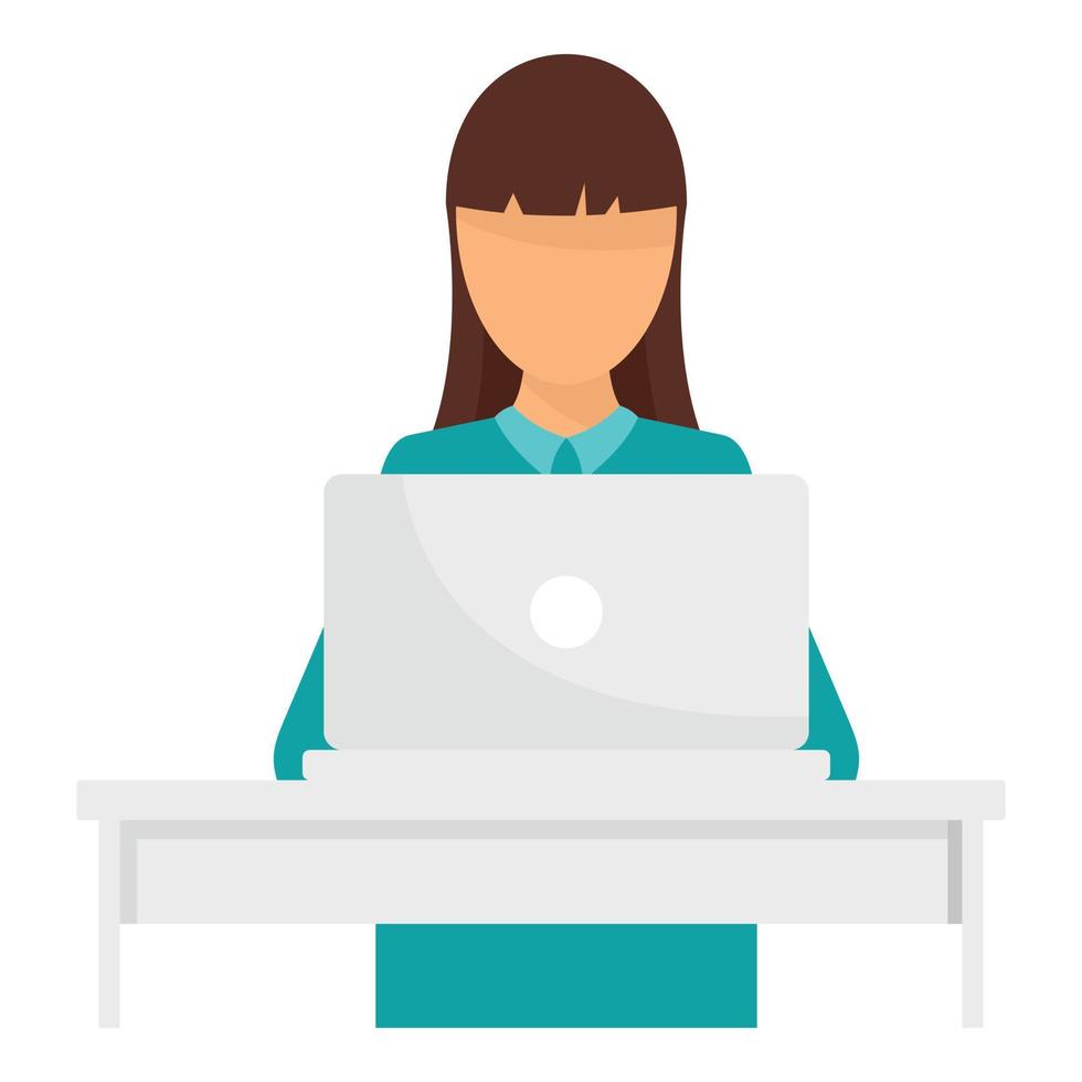 mujer en el icono de la computadora portátil, estilo plano vector