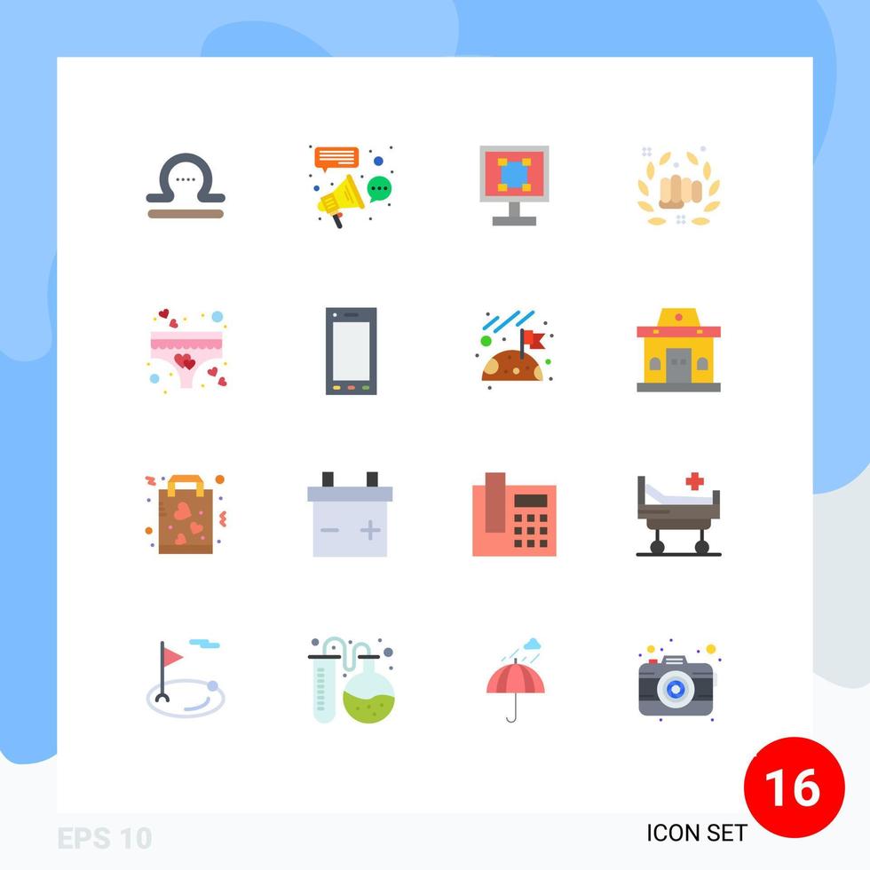 Pictogram Set of 16 Simple Flat Colors of hand fight connection boxing program Editable Pack of Creative Vector Design Elements