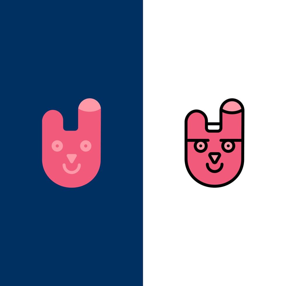 Animal Bunny Face Rabbit  Icons Flat and Line Filled Icon Set Vector Blue Background