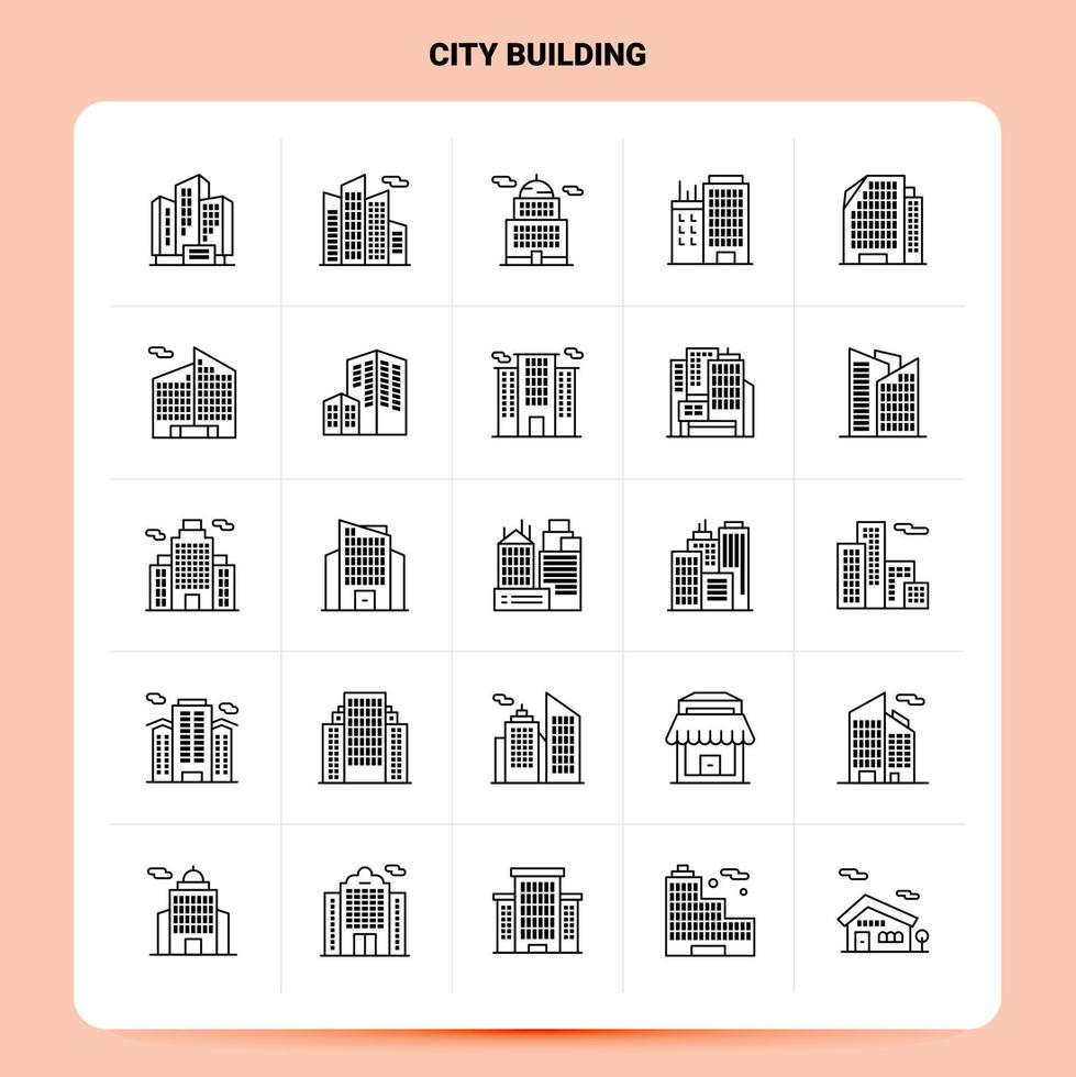 OutLine 25 City Building Icon set Vector Line Style Design Black Icons Set Linear pictogram pack Web and Mobile Business ideas design Vector Illustration