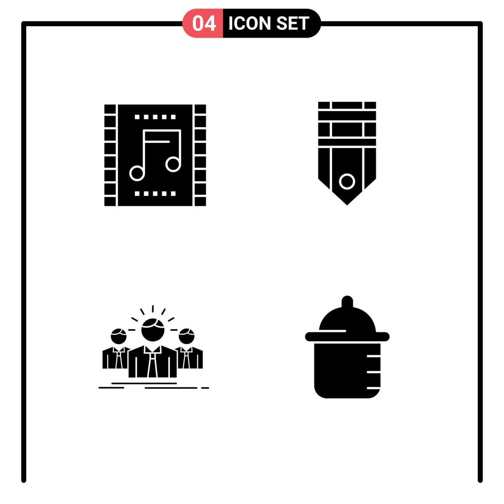 paquete de 4 signos y símbolos modernos de glifos sólidos para medios de impresión web como elementos de diseño de vectores editables de carrera militar de concierto de música de etiqueta de celebración