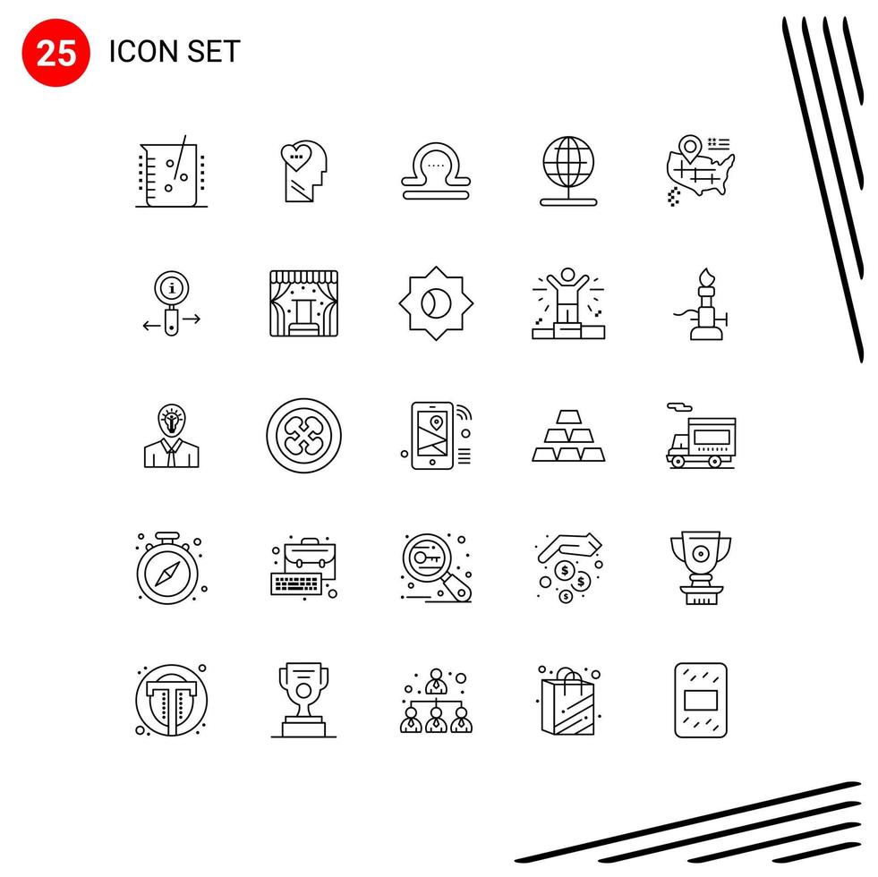 Mobile Interface Line Set of 25 Pictograms of location stand head navigation greece Editable Vector Design Elements