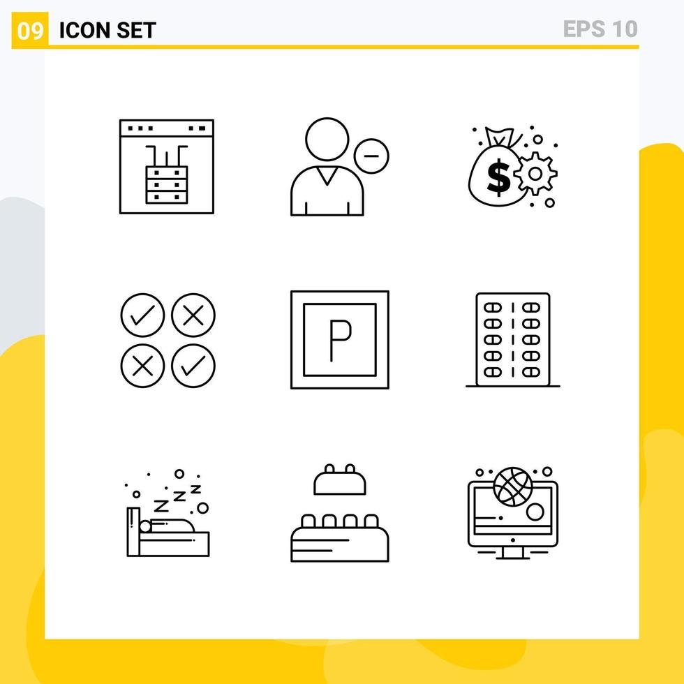 Universal Icon Symbols Group of 9 Modern Outlines of tick cross profile creative management Editable Vector Design Elements