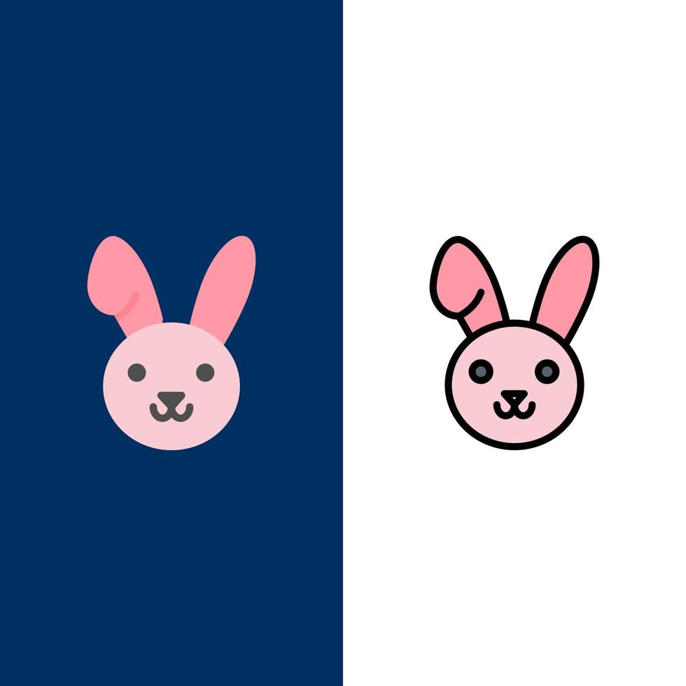 conejito conejo de pascua iconos planos y llenos de línea conjunto de iconos vector fondo azul