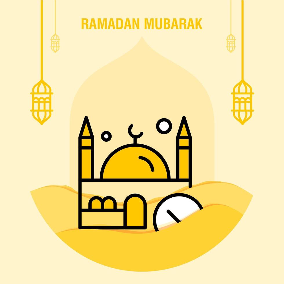 Ramadan kareem greeting template islamic crescent and arabic lantern vector illustration