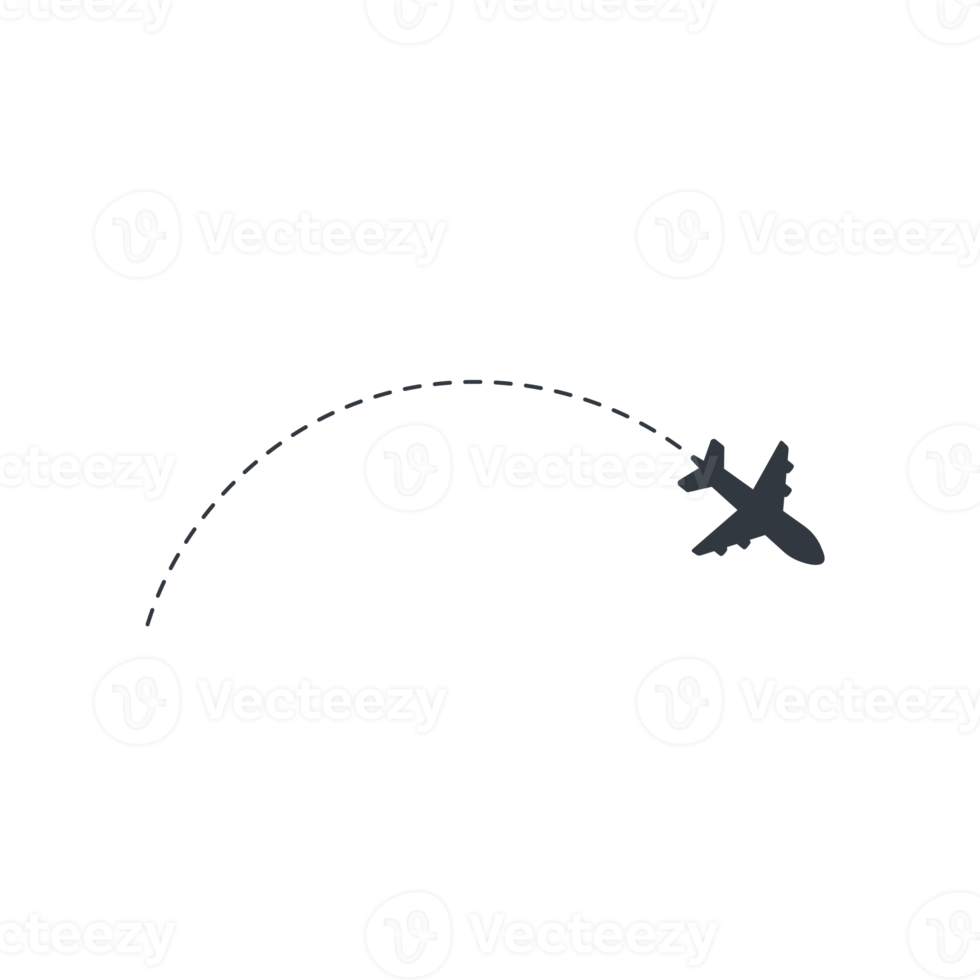 Airplane routes travel icon. Travel from start point and dotted line tracing. png