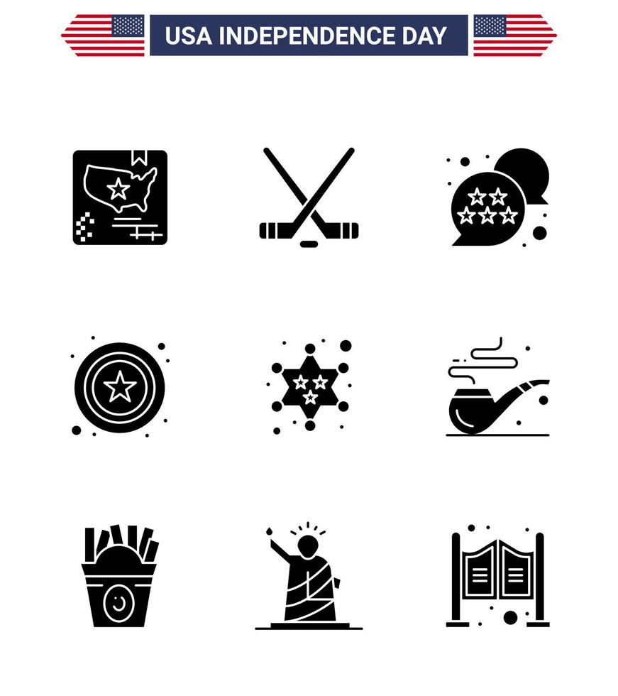 Happy Independence Day 9 Solid Glyphs Icon Pack for Web and Print police badge flag sign police Editable USA Day Vector Design Elements