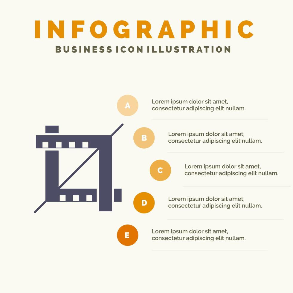 Crop Design Graphic Solid Icon Infographics 5 Steps Presentation Background vector