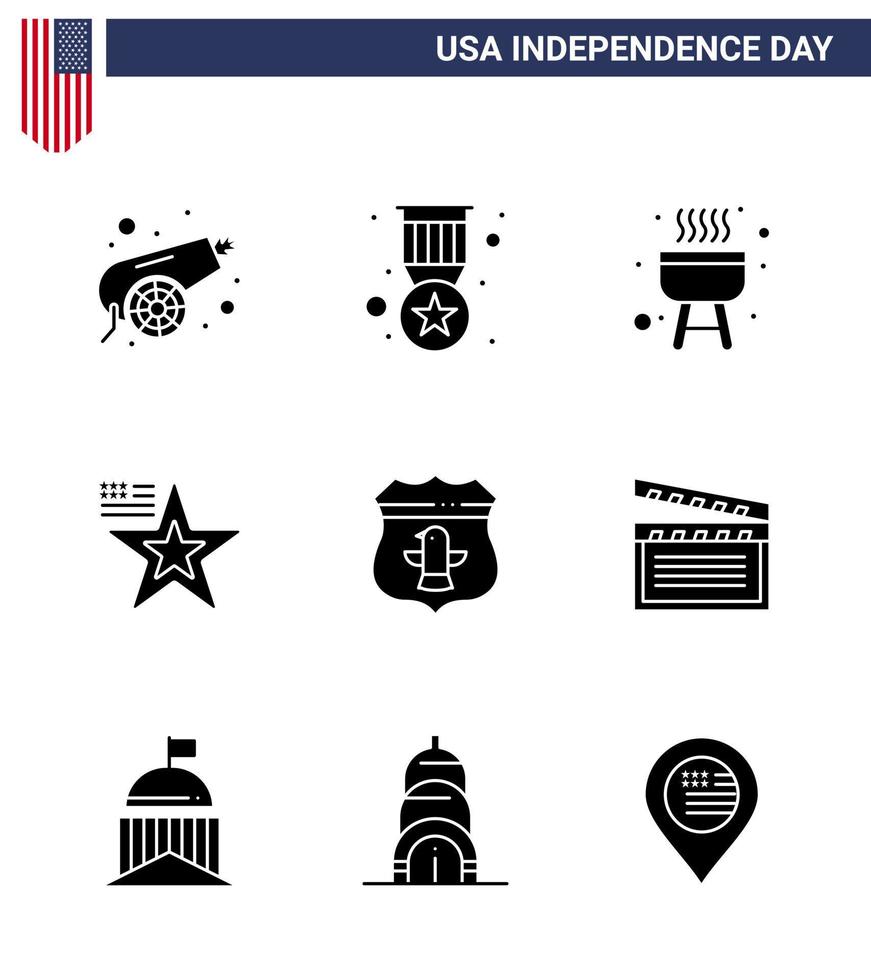 conjunto de 9 iconos del día de los ee.uu. símbolos americanos signos del día de la independencia para el escudo americano barbacoa ee.uu. elementos de diseño vectorial editables del día de los ee.uu. vector