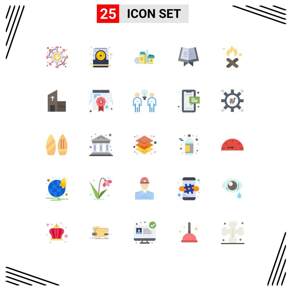 Pack of 25 Modern Flat Colors Signs and Symbols for Web Print Media such as burn holy electronic book items Editable Vector Design Elements