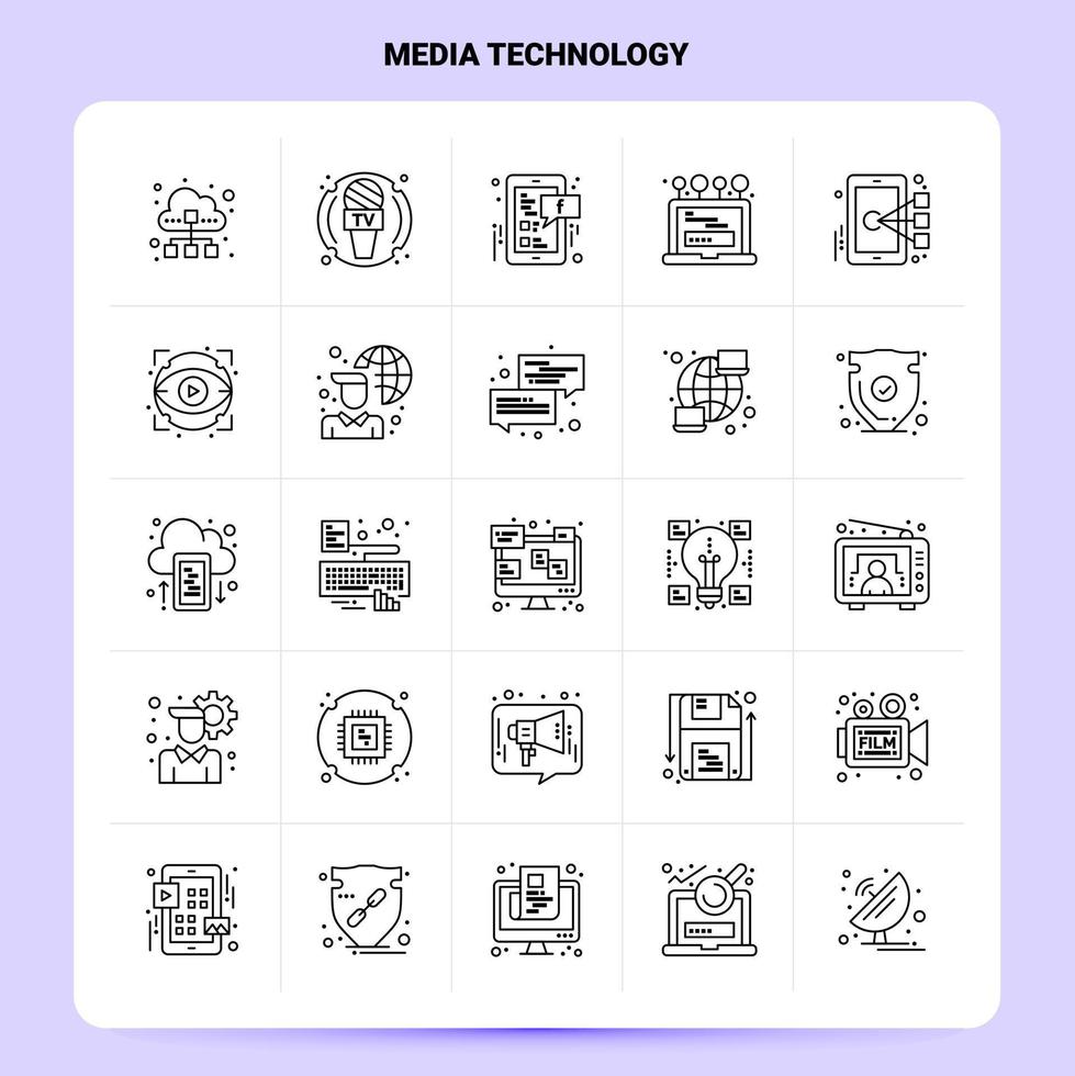 OutLine 25 Media Technology Icon set Vector Line Style Design Black Icons Set Linear pictogram pack Web and Mobile Business ideas design Vector Illustration