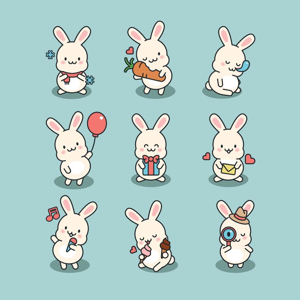 linda colección de iconos de conejo vector