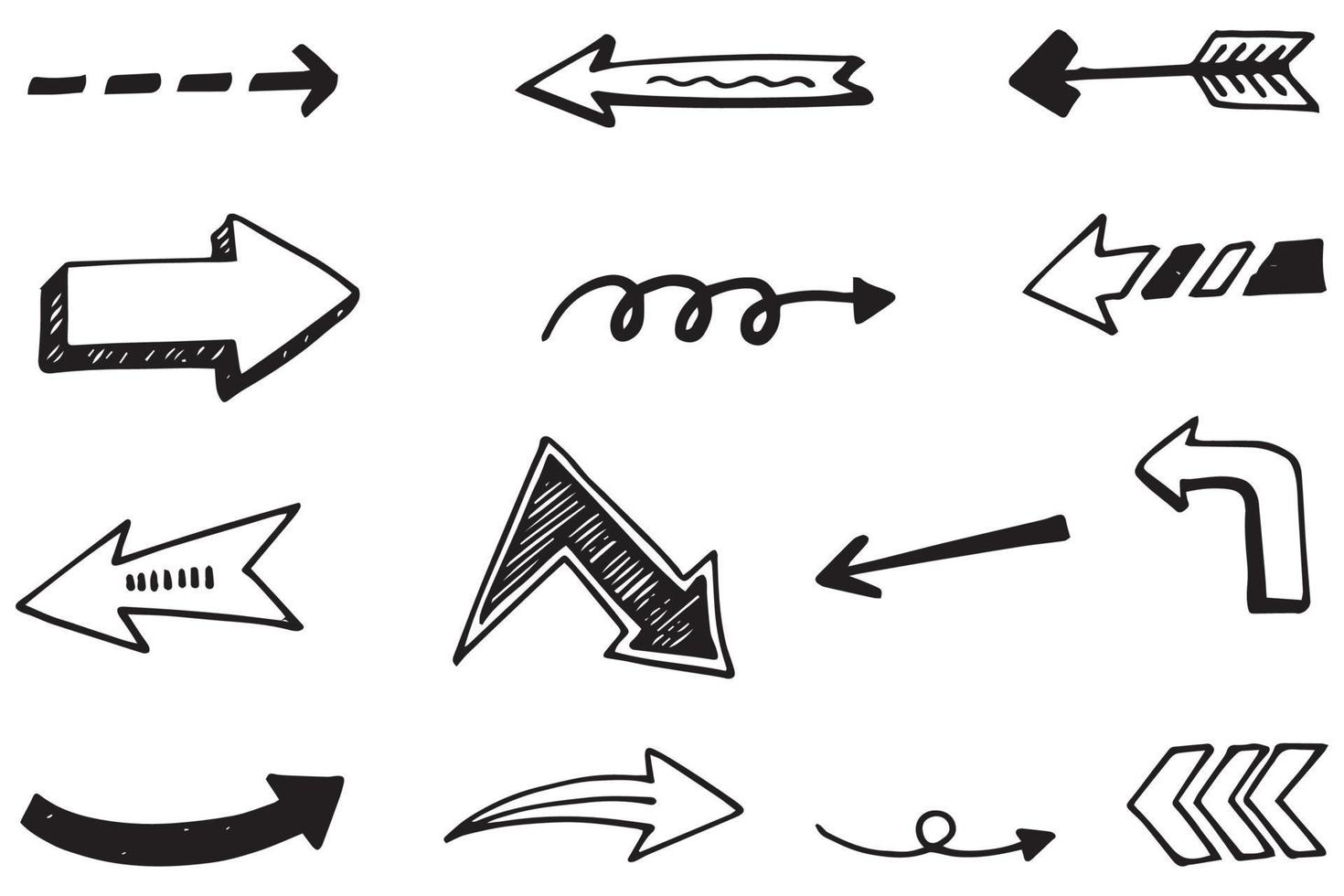 conjunto de flechas dibujadas a mano. Elementos de diseño de garabatos vectoriales. ilustración sobre fondo blanco. Para el diseño de infografía, banner, web y concepto de negocios. vector