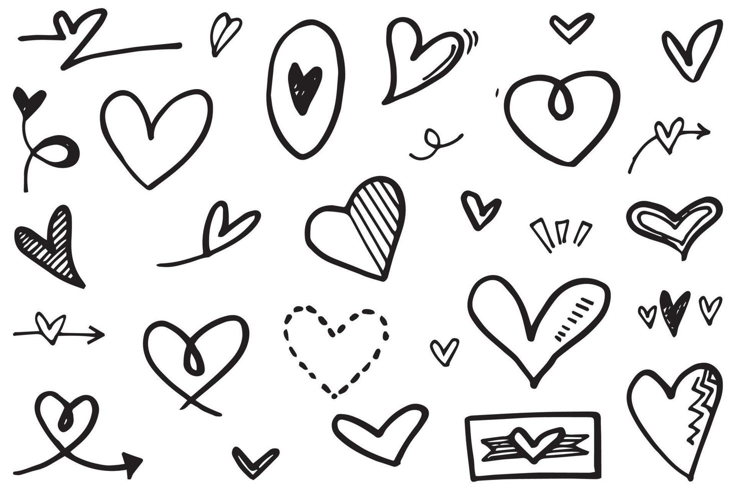 Doodle Hearts, hand drawn love hearts. Vector illustration.