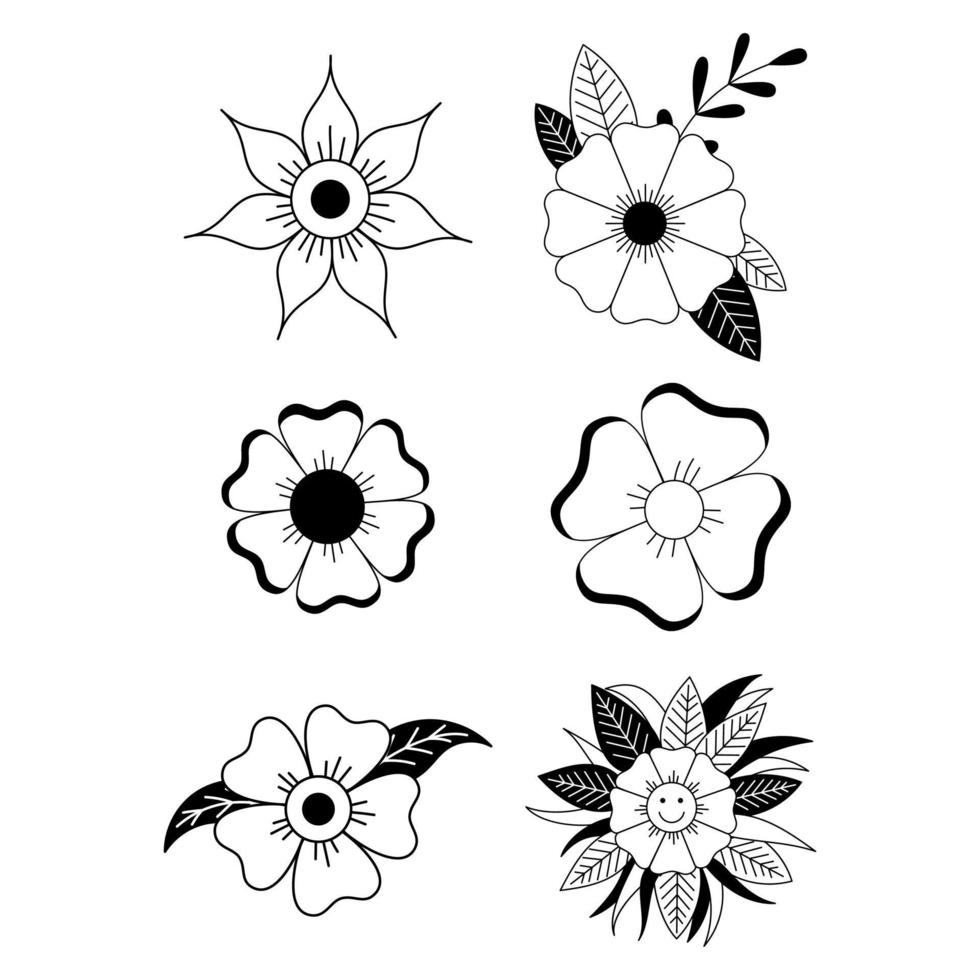 Flower tattoo in y2k, 1990s, 2000s style. Emo goth element design. Old school tattoo. Vector illustration