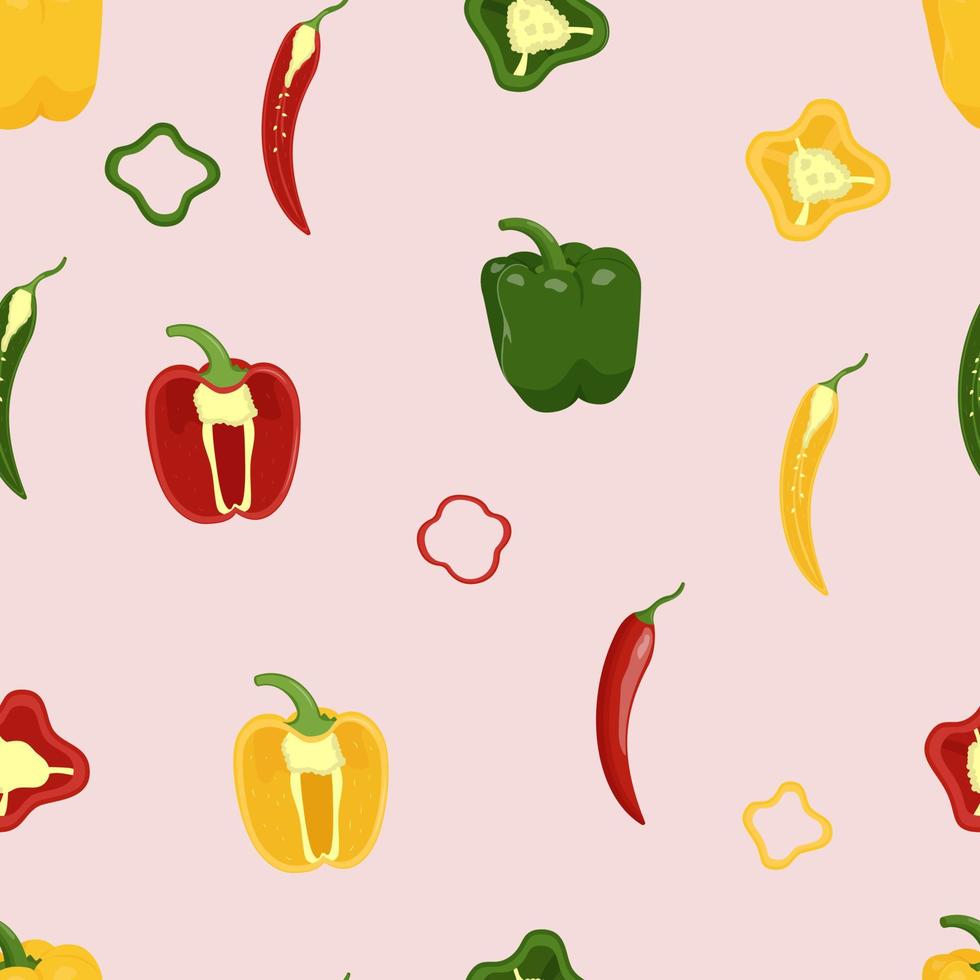 Cute peppers seamless pattern. Flat vector illustration