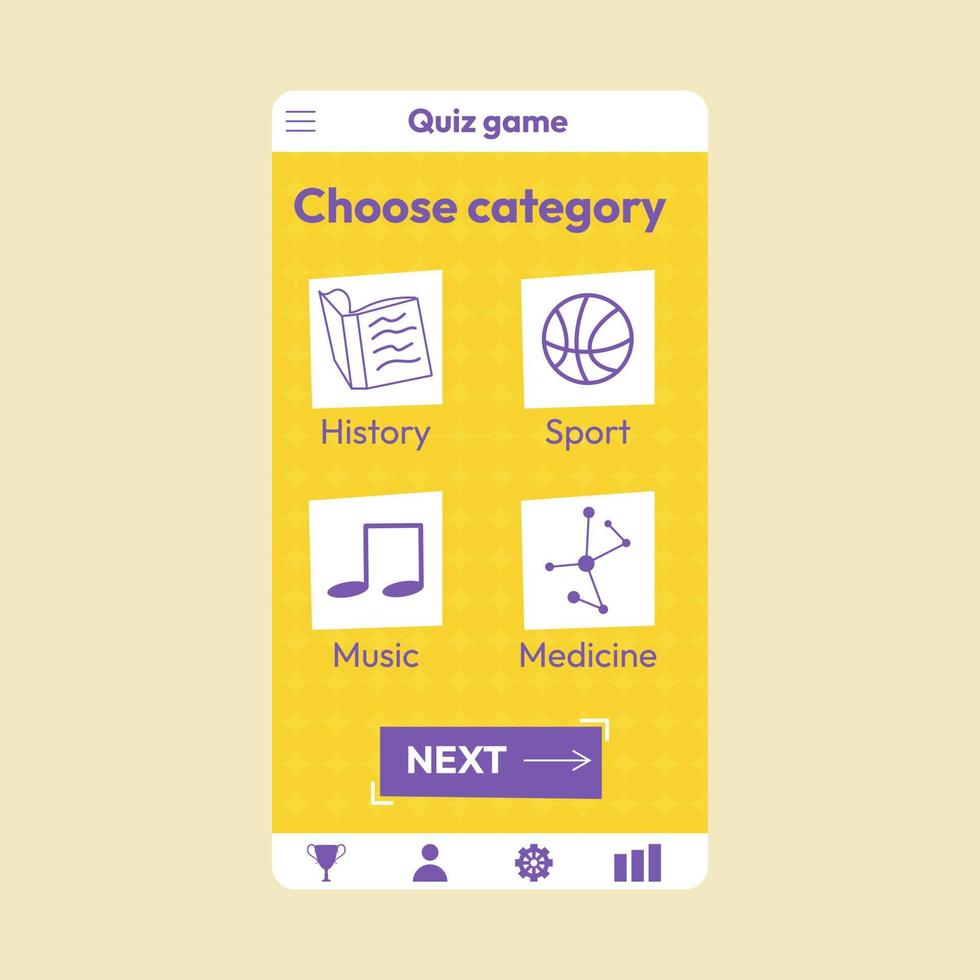 Quiz test lottery millionaire menu template. Quiz game frame. Flat vector illustration