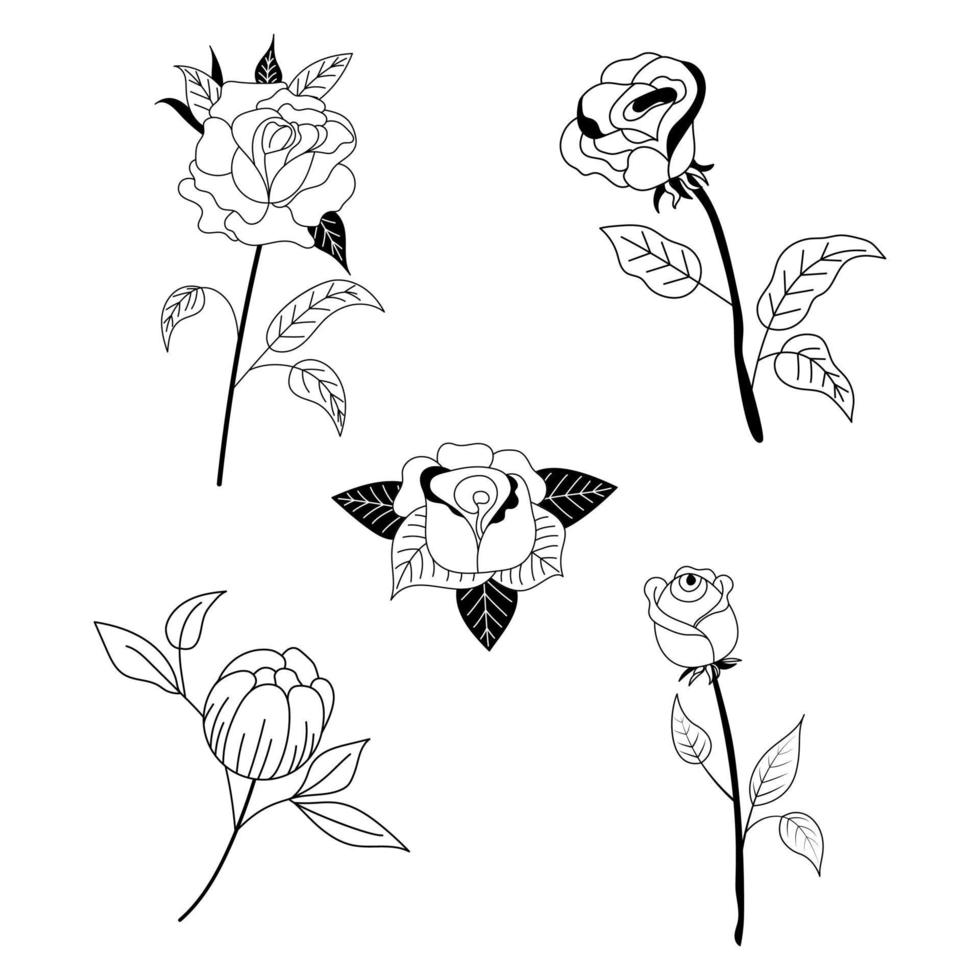 Rose tattoo in y2k, 1990s, 2000s style. Emo goth element design. Old school tattoo. Vector illustration