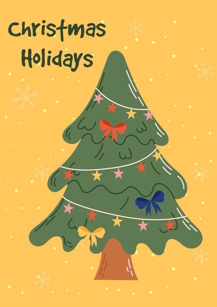 Groovy Christmas card with christmas tree. Christmas and New Year celebration concept. Good for greeting card, invitation, banner, web design. vector