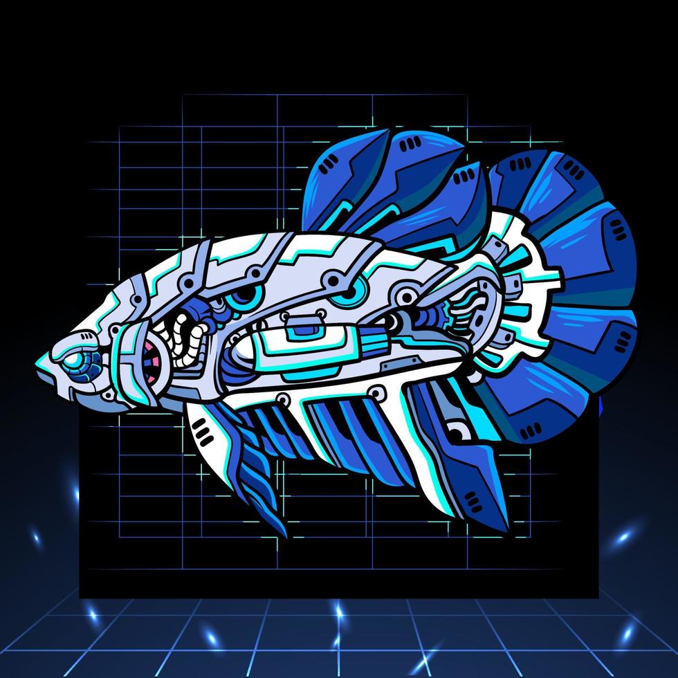 mascota del robot mecha pez betta. diseño de logotipo deportivo vector