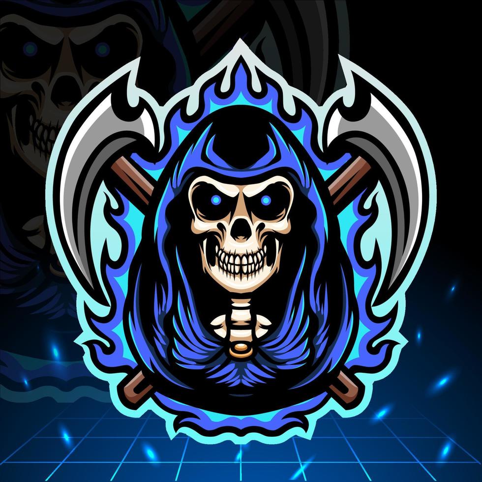 Grim reaper head mascot. esport logo design vector