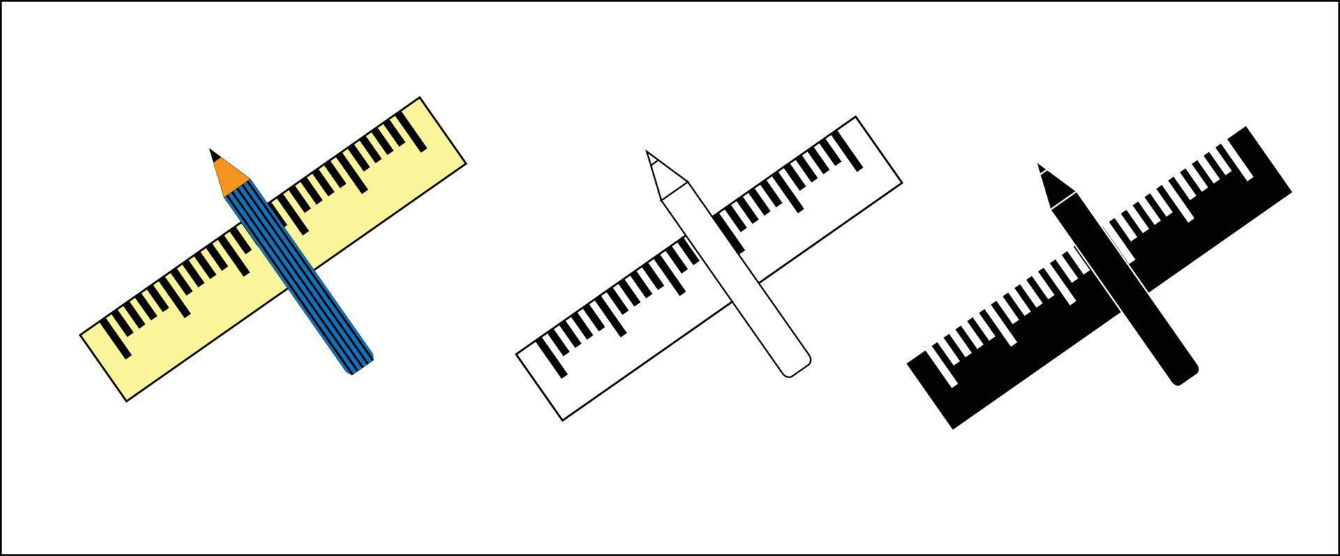 pencill and ruler vector isolated white icon colorized and black and white shilouette