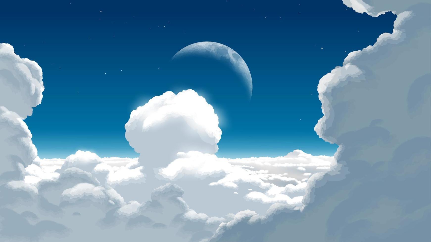 a cloudscape with a beautiful moon in the sky vector