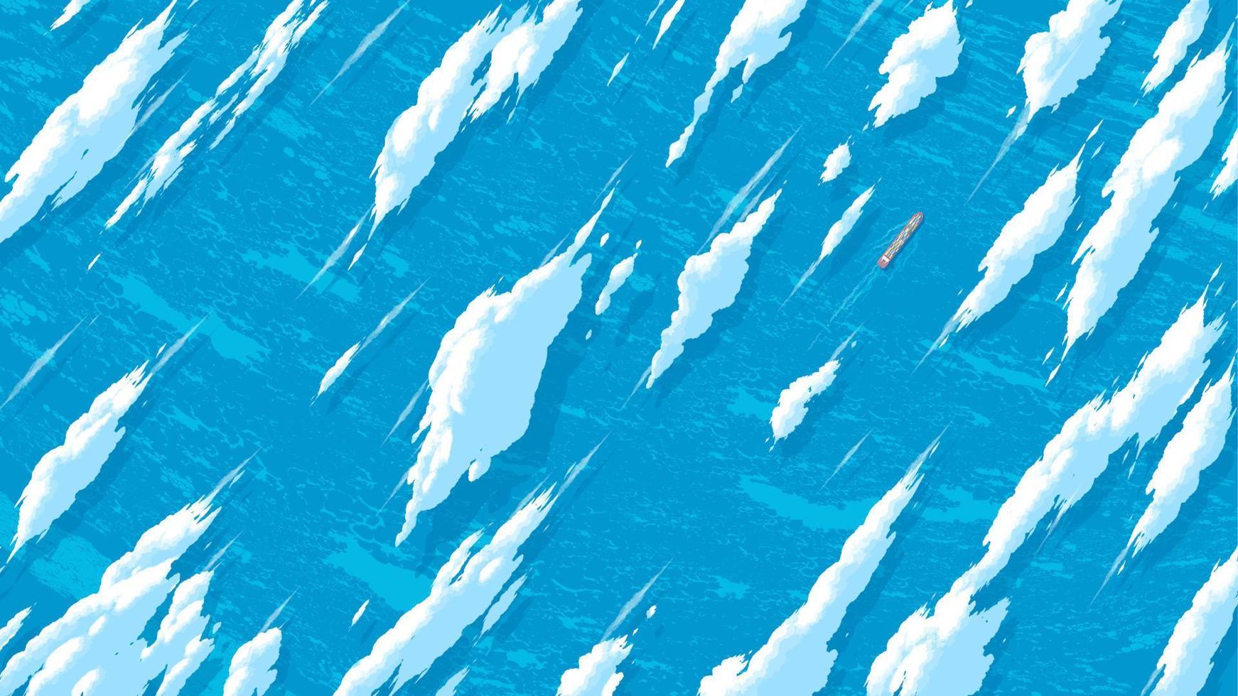 a top view of the ocean where a cargo ship is sailing vector