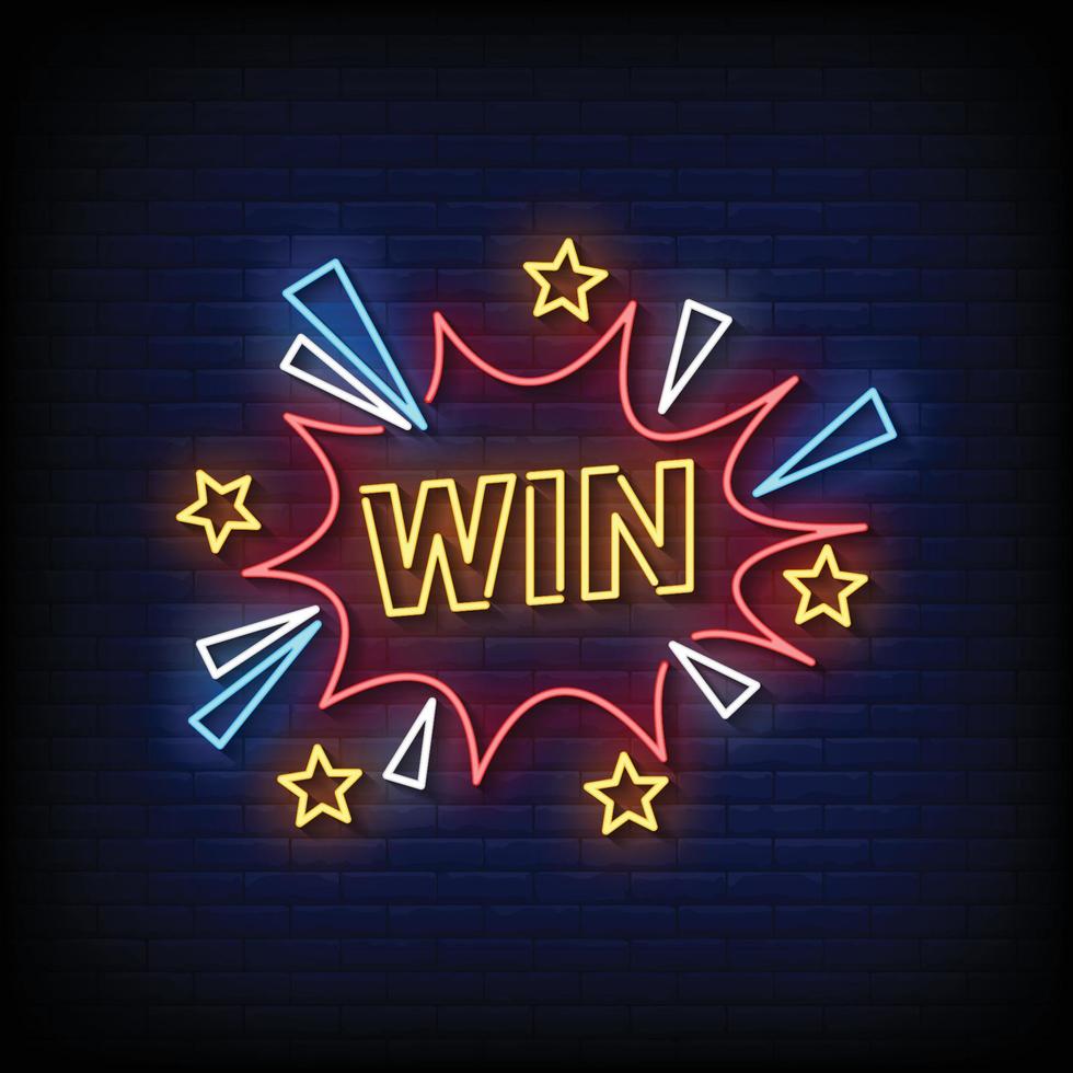 Neon Sign win with brick wall background vector
