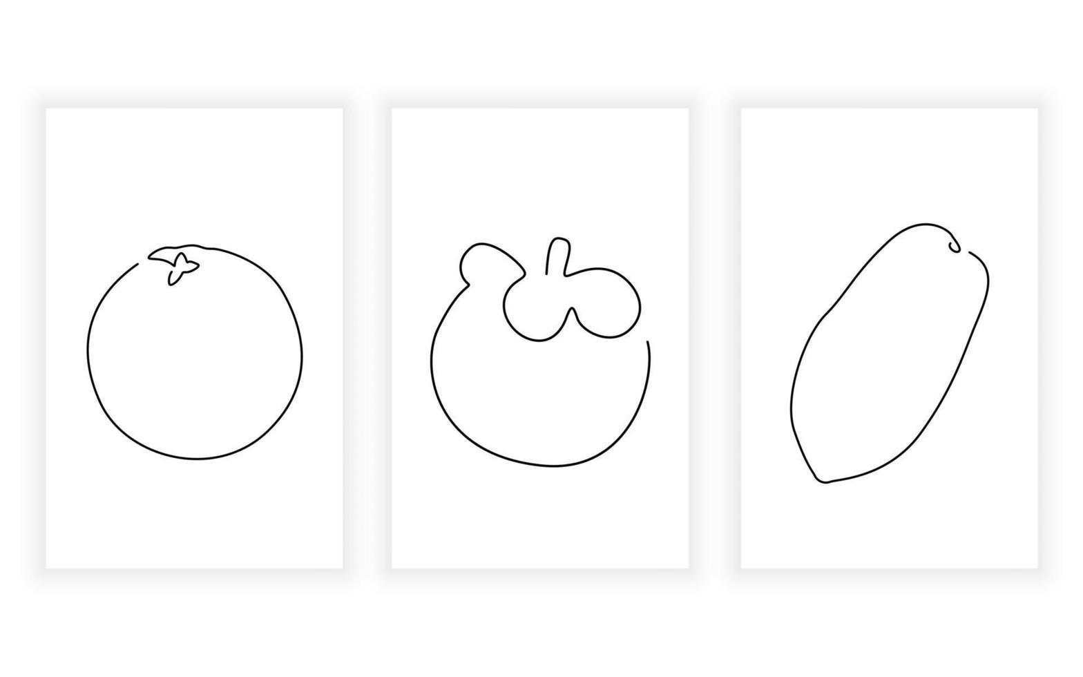 line art drawing fruit symbol element for logo and printable design mangosteen papaya and lime vector