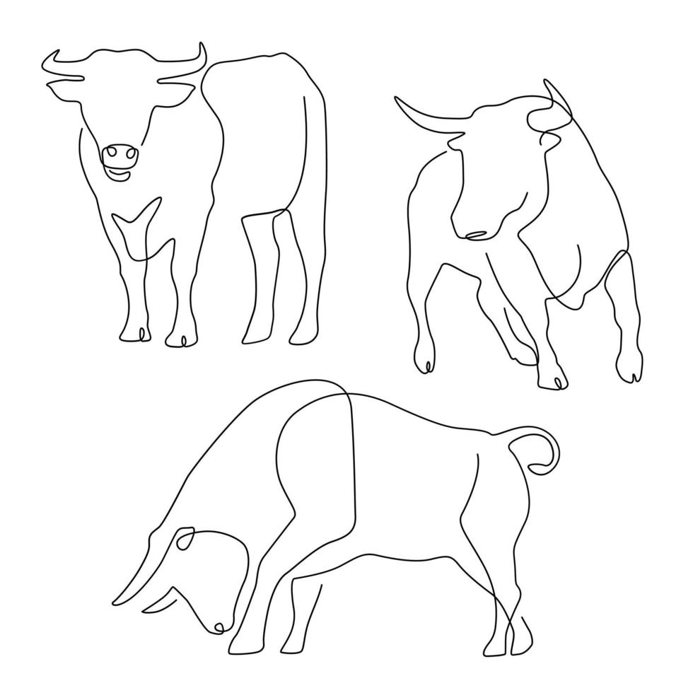 conjunto de arte de línea de animales y toros, línea continua. para el diseño de logotipos. vector