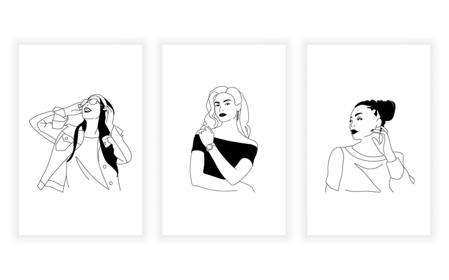 set of beauty woman fashion line art , continuous line. for logo design vector